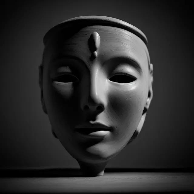 Máscara de argila em preto e branco